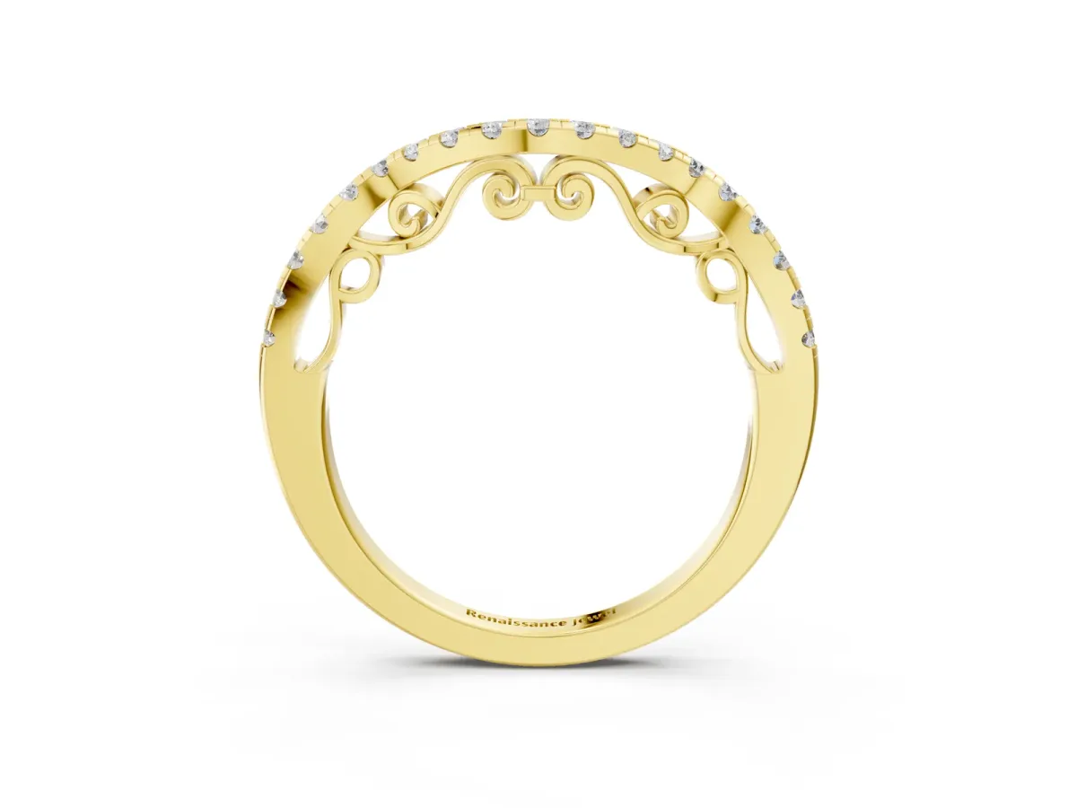 Curved Diamond Pavé Round Eternity Band with Shared Prong Setting Yellow gold