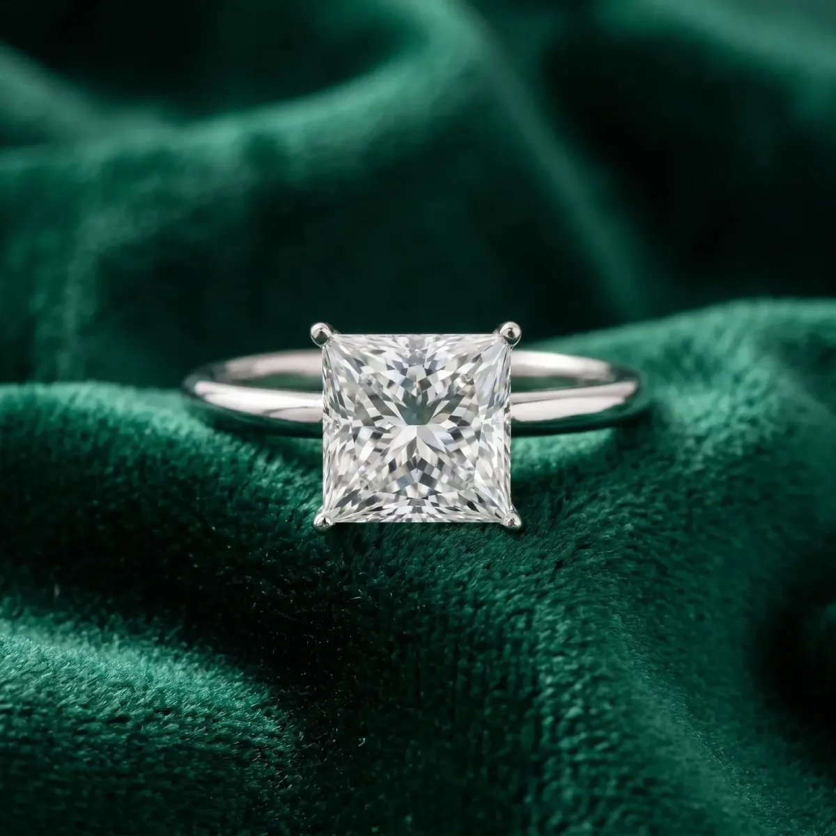 Princess Cut Cut Solitaire Engagement Ring with Thin Band and Four-Prong Setting Silver