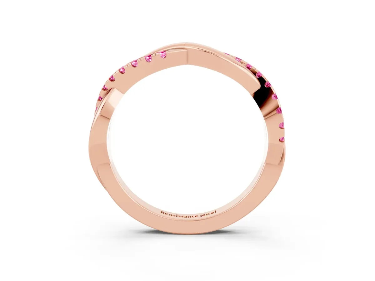 Round Pink Sapphire Twisted Infinity Band with Prong Setting Rose gold