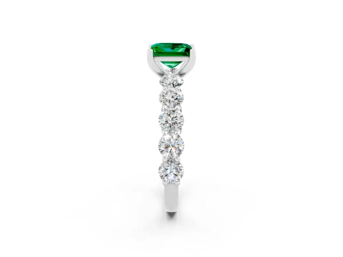 Princess Cut Emerald Prong Setting with Side Stones on a Pave Band Platinum