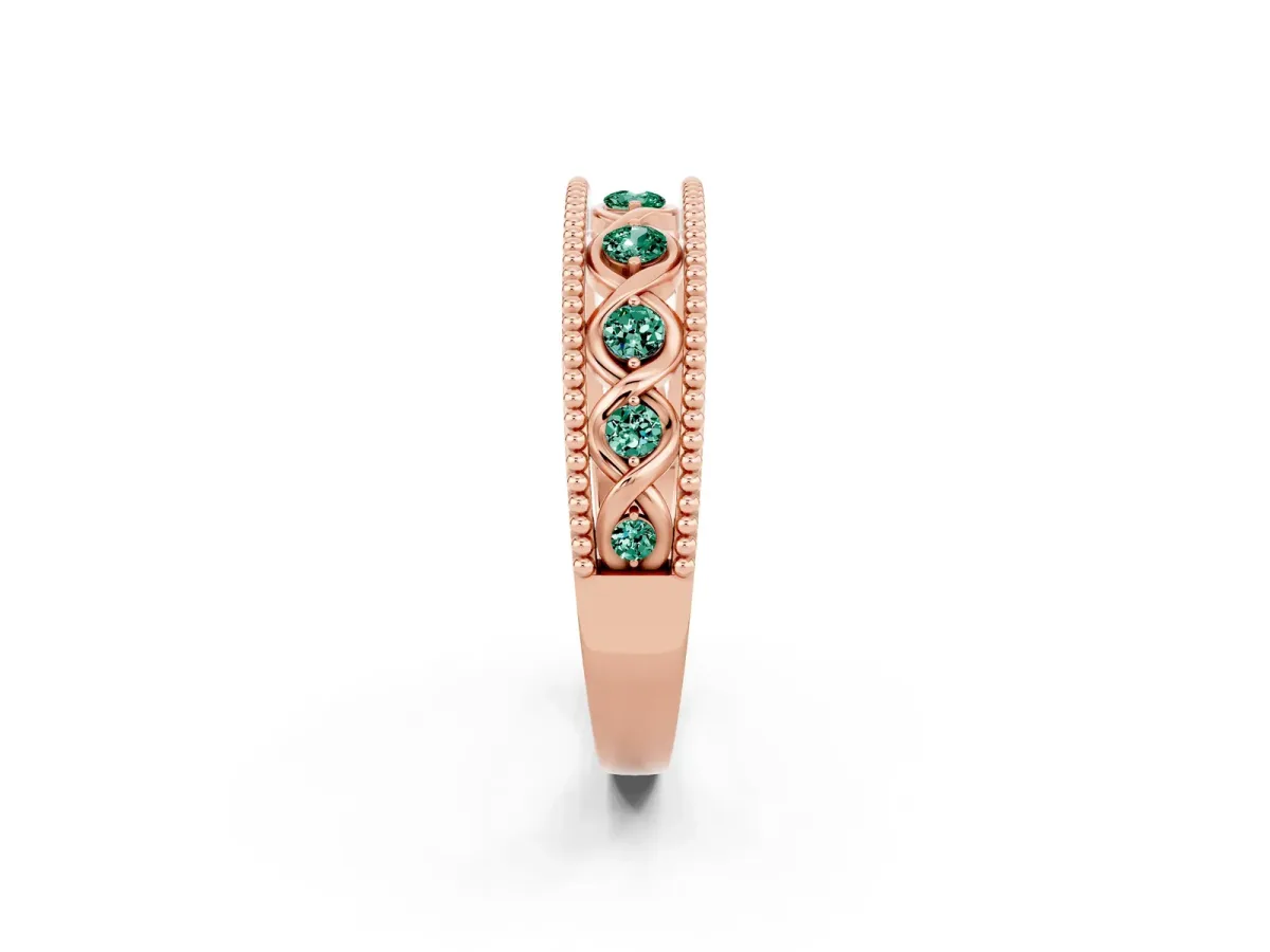 Round Green Sapphire Twist Milgrain Band with Bezel Setting Rose gold
