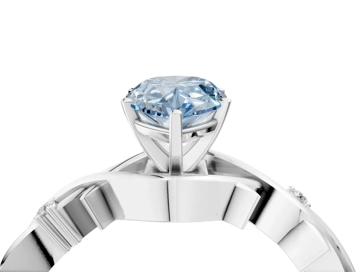 Fancy Blue Pear Cut Diamond Solitaire Ring with Twisted Band and Prong Setting Platinum