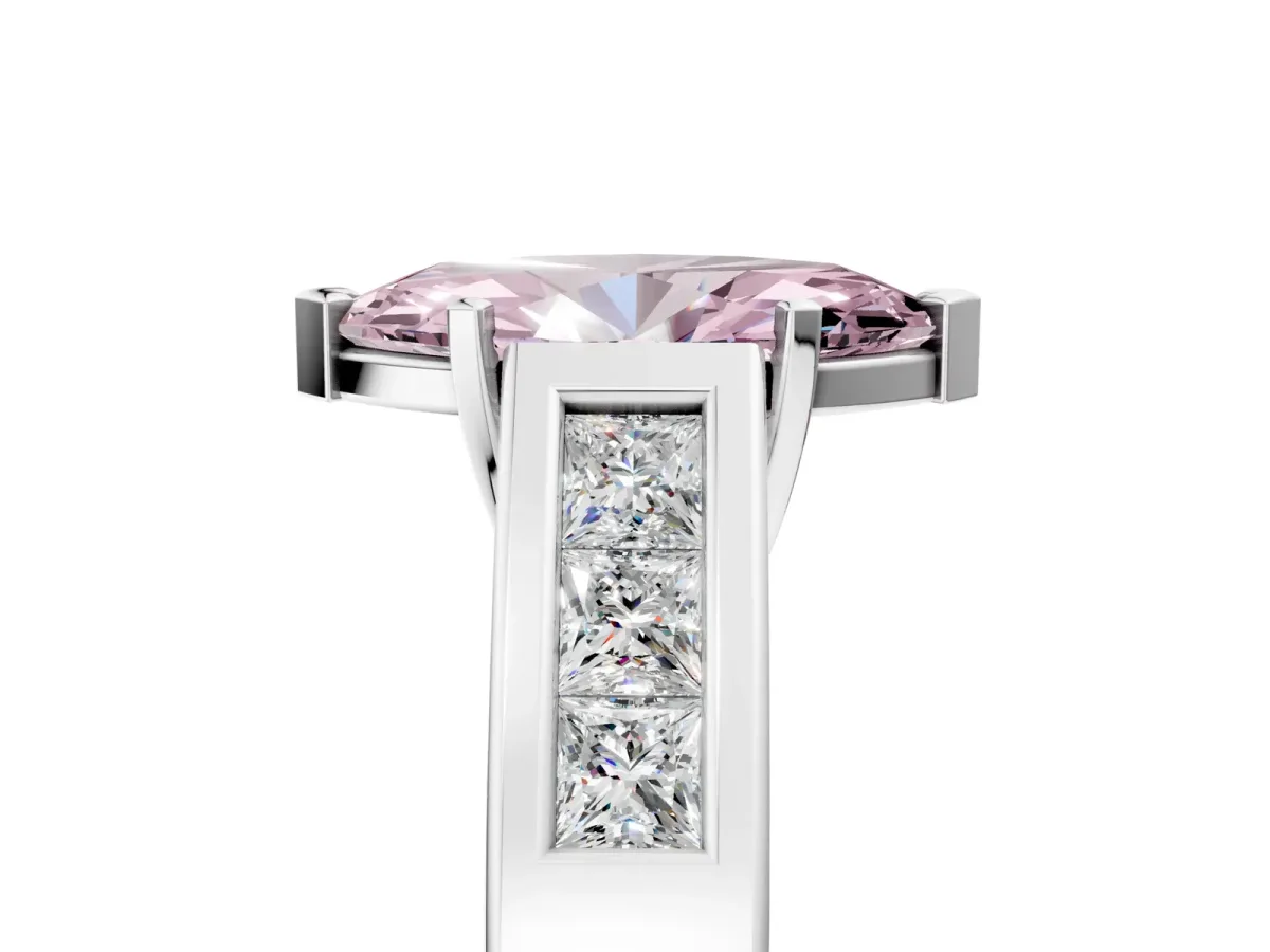 Fancy Pink Marquise Cut Cut Channel Set Solitaire Ring with Four-Prong Setting Platinum