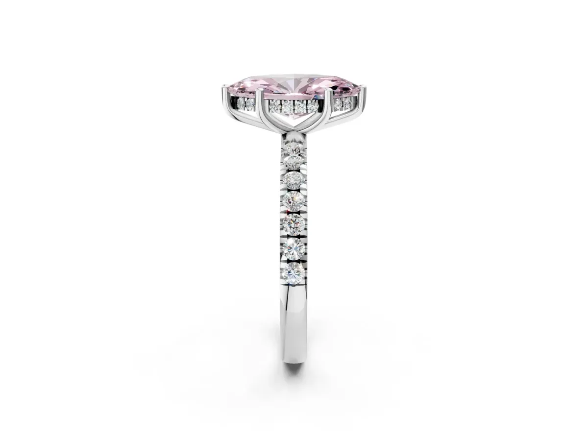 Fancy Pink Marquise Cut Diamond Pave Band Solitaire Ring with Round and Prong Setting Silver
