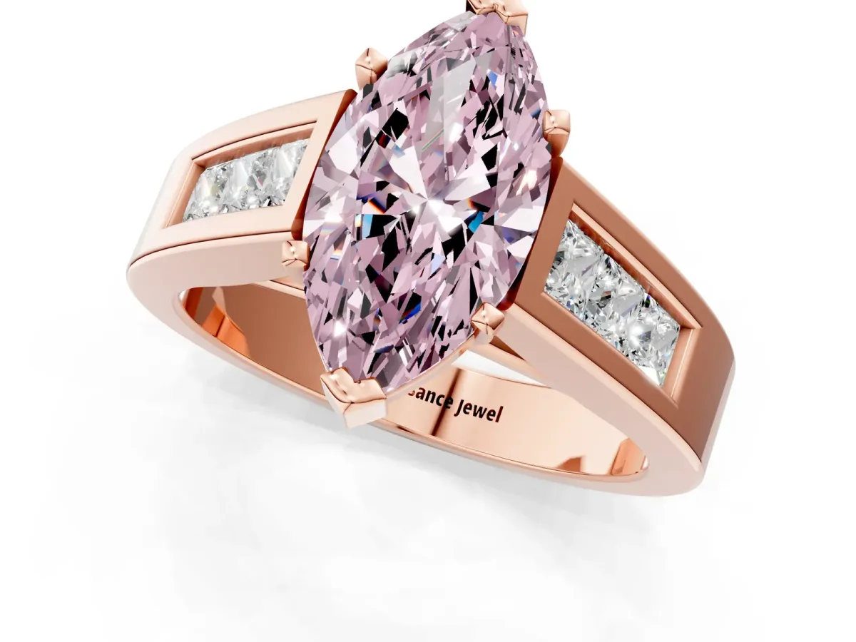 Fancy Pink Marquise Cut Cut Channel Set Solitaire Ring with Four-Prong Setting Rose gold