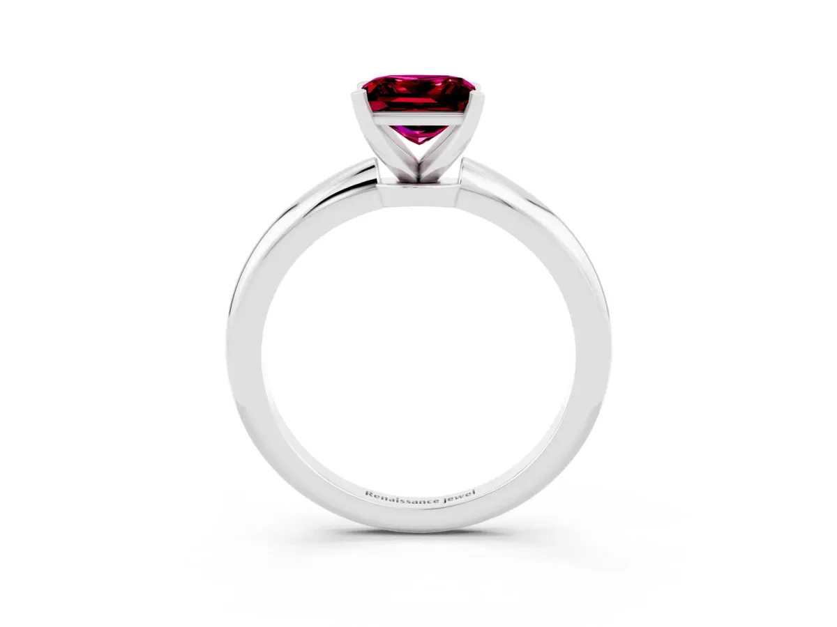Princess Cut Garnet Solitaire Ring with Six-Prong Setting and Classic Band Platinum
