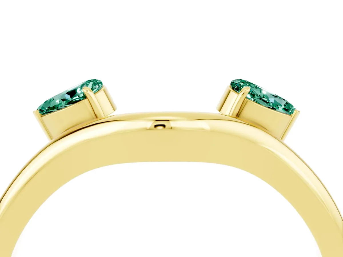 Pear Cut Green Sapphire Two-Stone Open Band Ring with Prong Setting Yellow gold