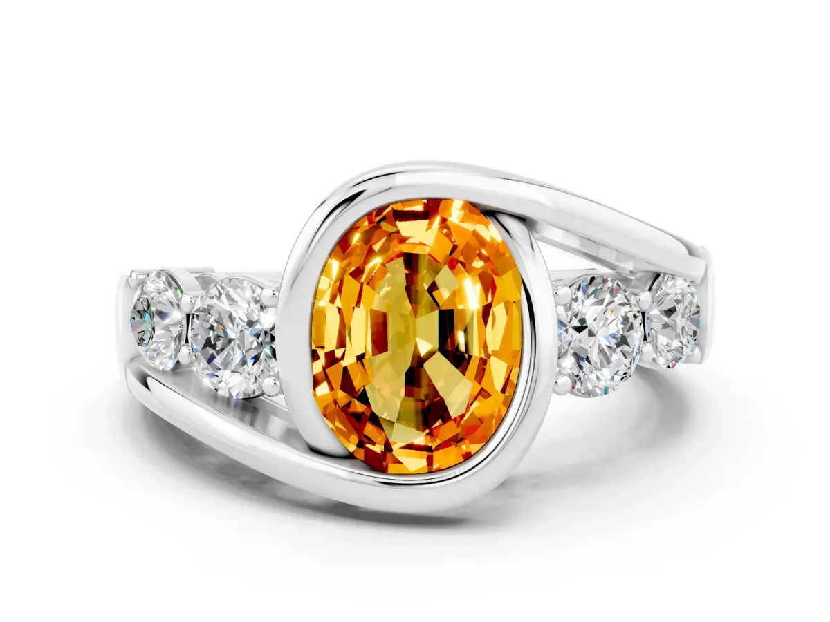 Bezel Set Oval Cut Citrine Bypass Ring with Round Accents Silver