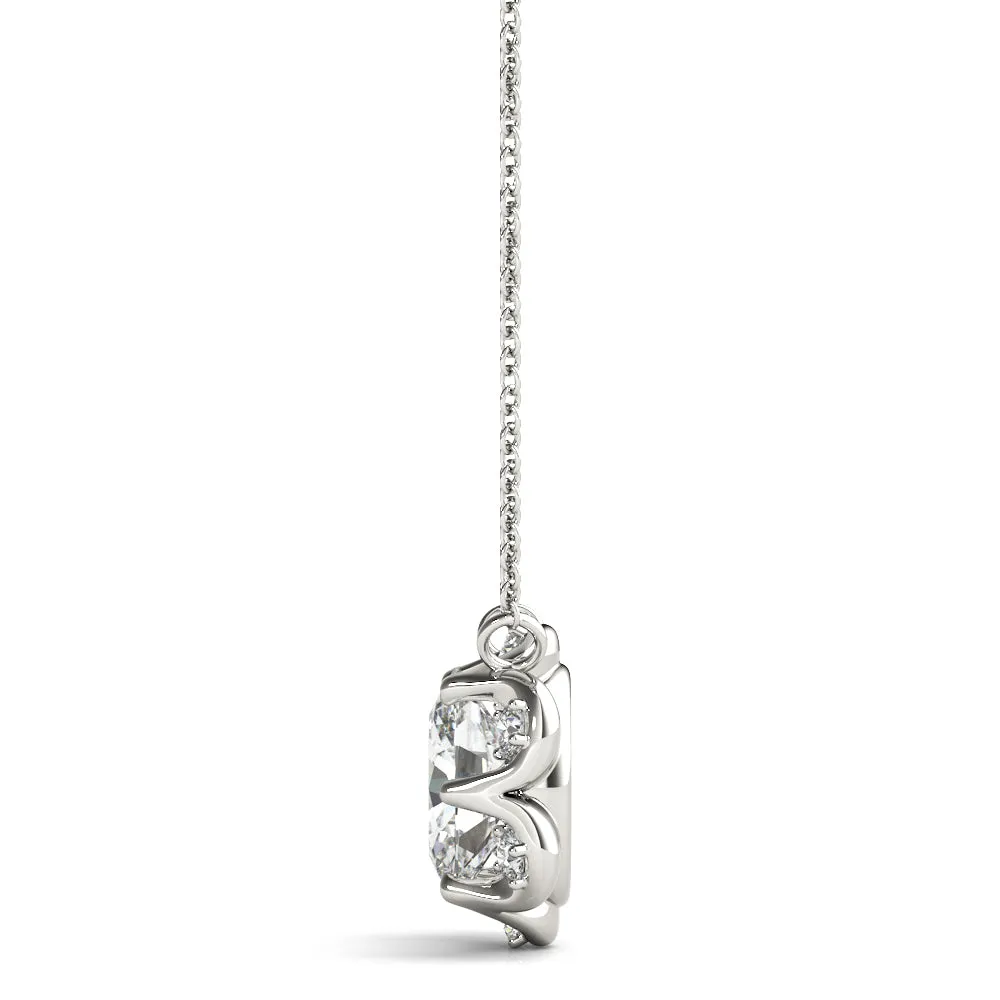 Oval Diamond Halo Pendant with Prong Setting Silver
