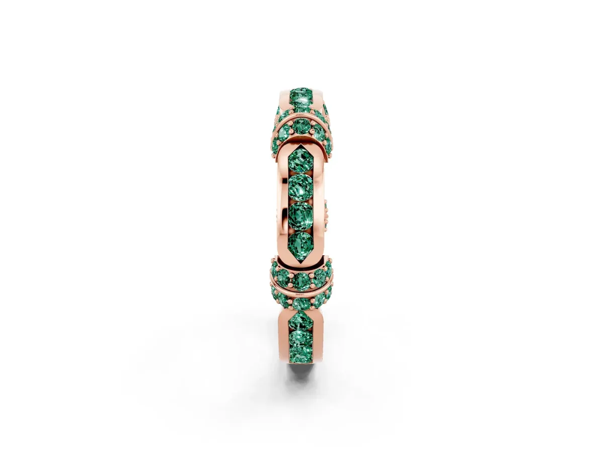 Pavé Round Green Sapphire Link Band with Bezel Setting Rose gold