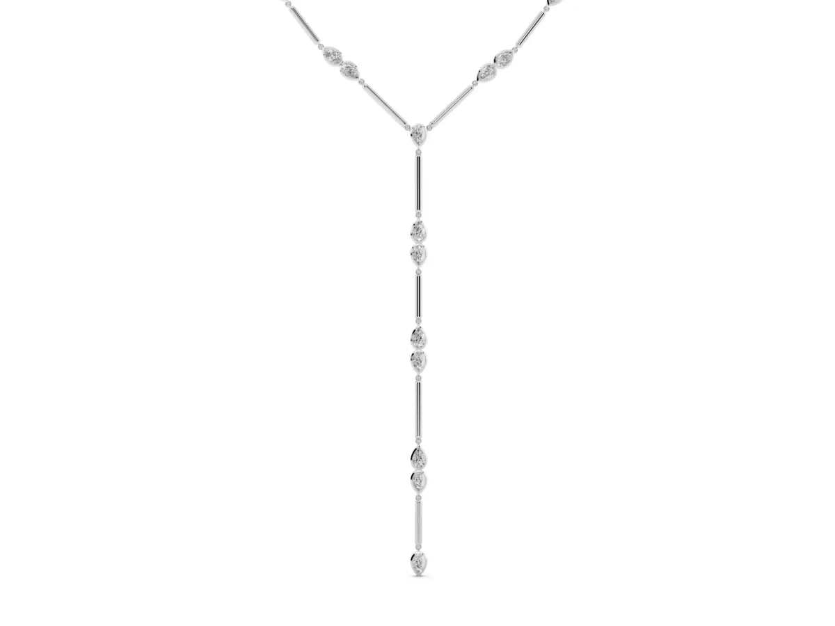 Pear Diamond Lariat Necklace with Station Accents Silver
