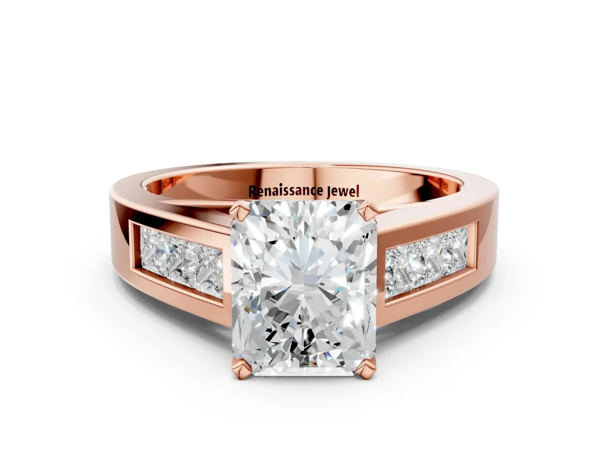 Radiant Cut Cut Channel Set Solitaire Ring with Four-Prong Setting Rose gold