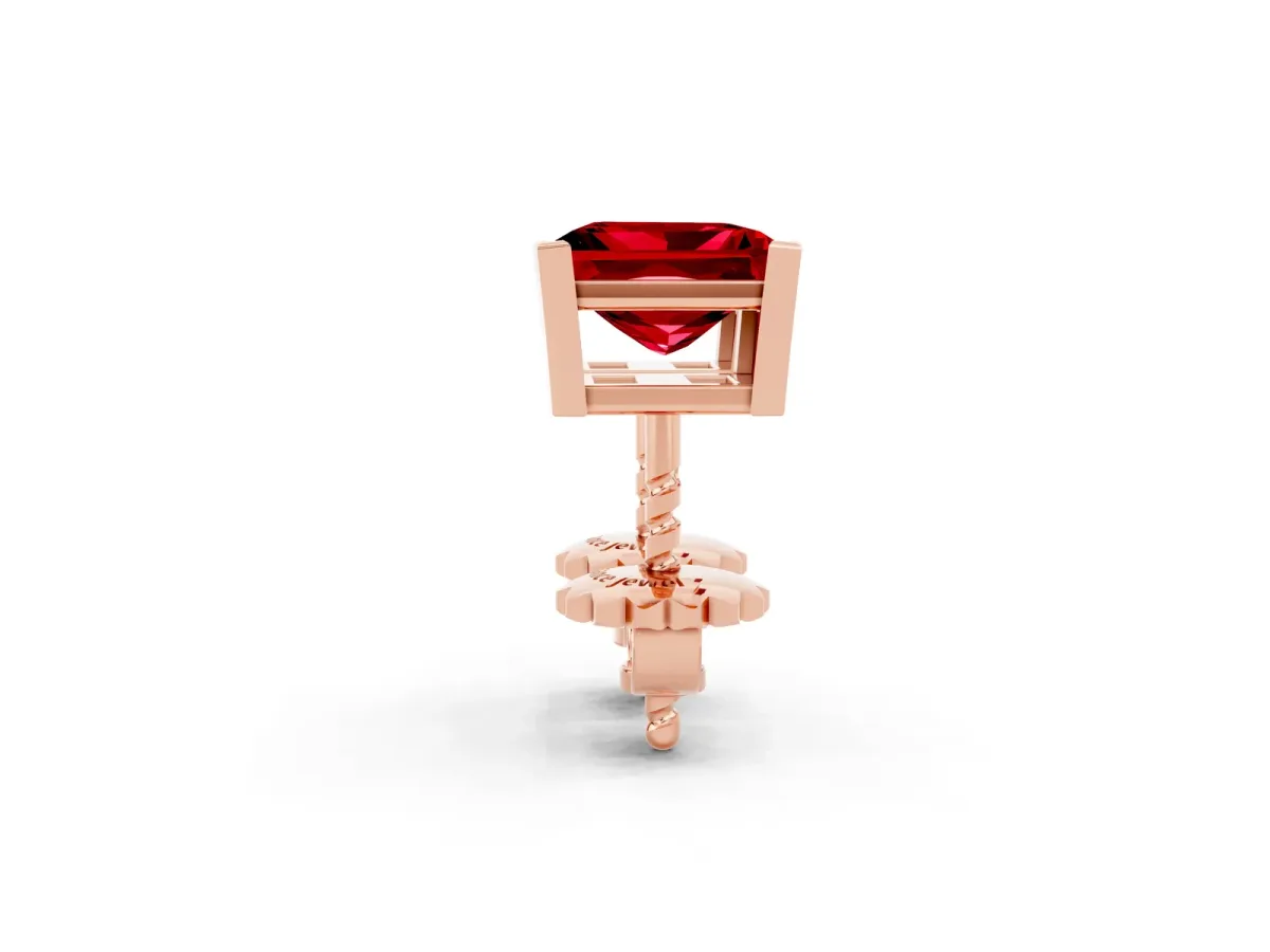 Princess Cut Ruby Stud Earrings Rose gold
