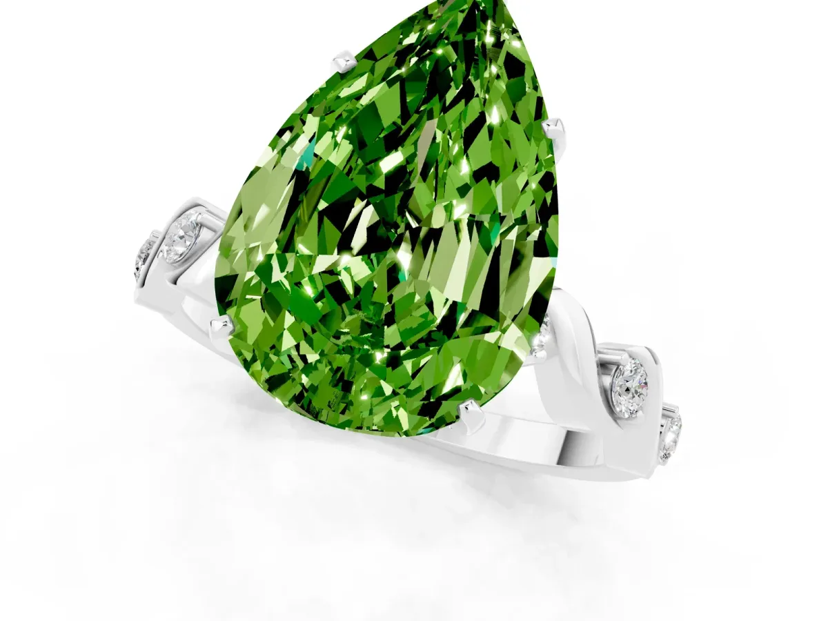 Pear Cut Peridot Solitaire Twisted Band with Round Accents and Prong Setting Silver