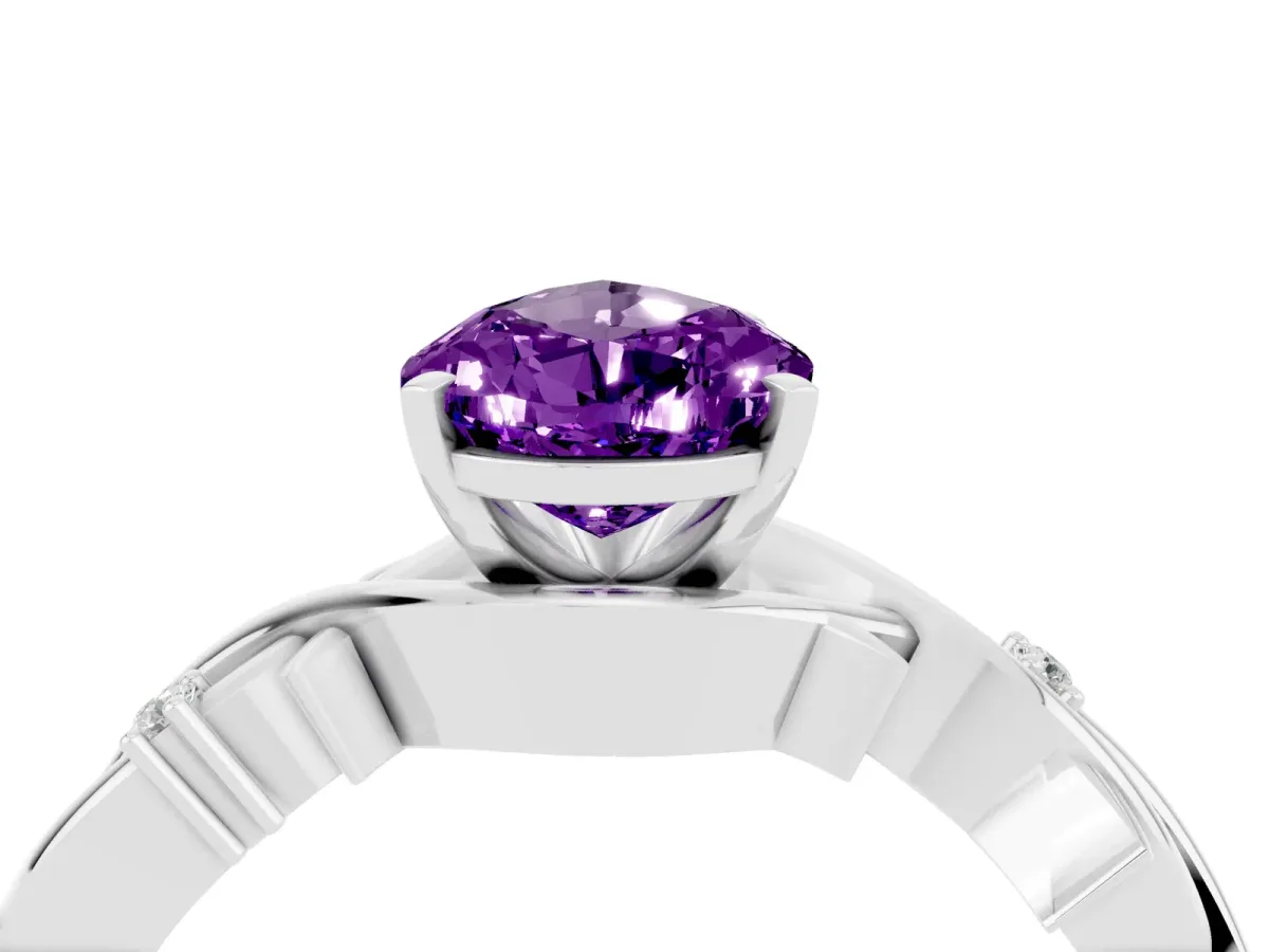 Pear Cut Amethyst Solitaire Ring with Twisted Band and Prong Setting White gold