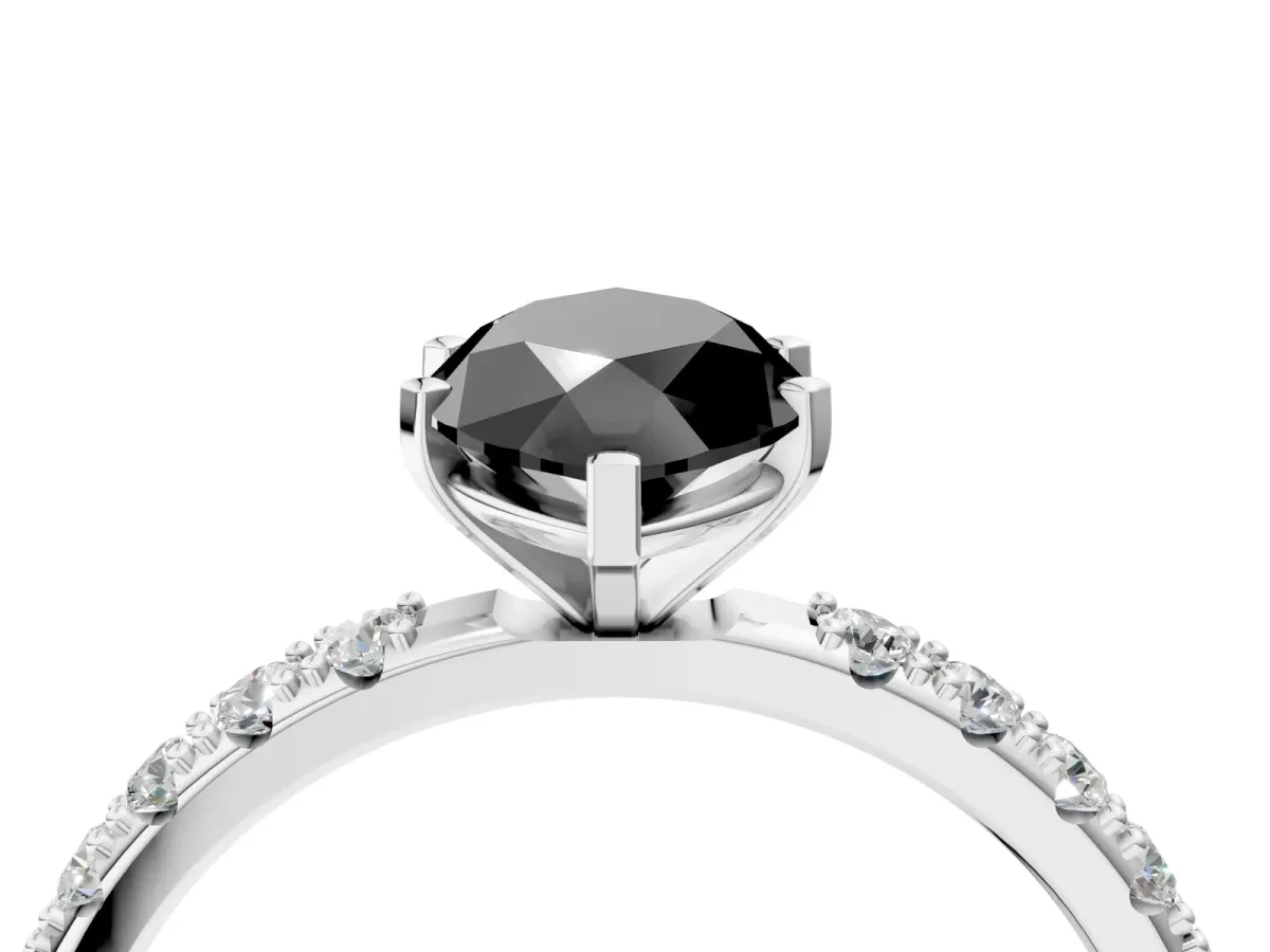 Fancy Black Marquise Cut Diamond Solitaire Pavé Band with Four-Prong Setting Silver