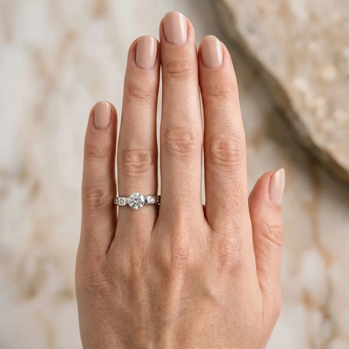 Asscher Cut Brilliant Channel-Set Diamond Ring with Bezel Prong Setting Platinum