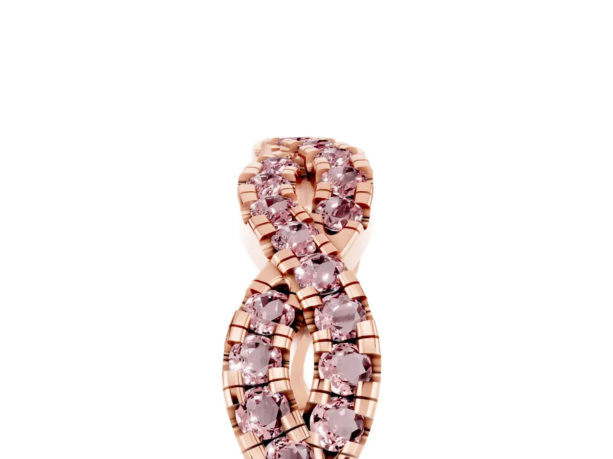 Round Morganite Twisted Eternity Band with Pavé and Shared Prong Setting Rose gold