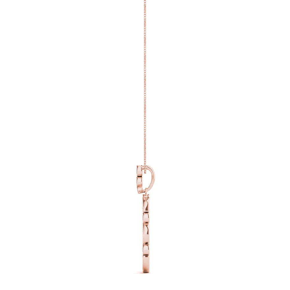 Bezel Marquise and Round Diamond Pendant Rose gold