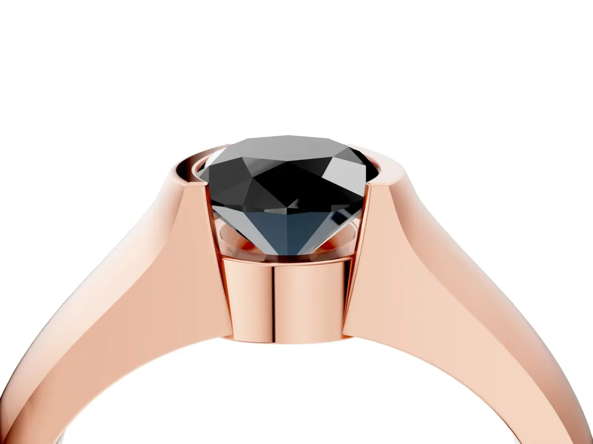 Fancy Black Oval Cut Solitaire Bezel Set Diamond Ring with Wide Band Rose gold