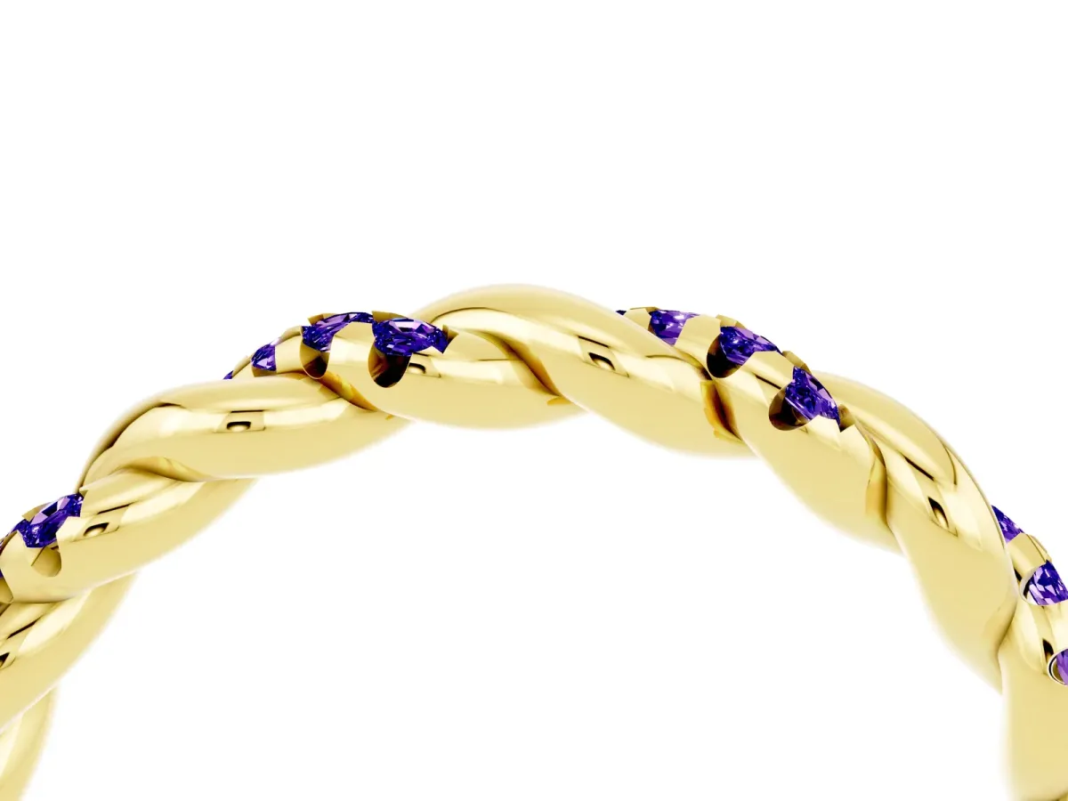 Twisted Pavé Round Tanzanite Eternity Band Yellow gold
