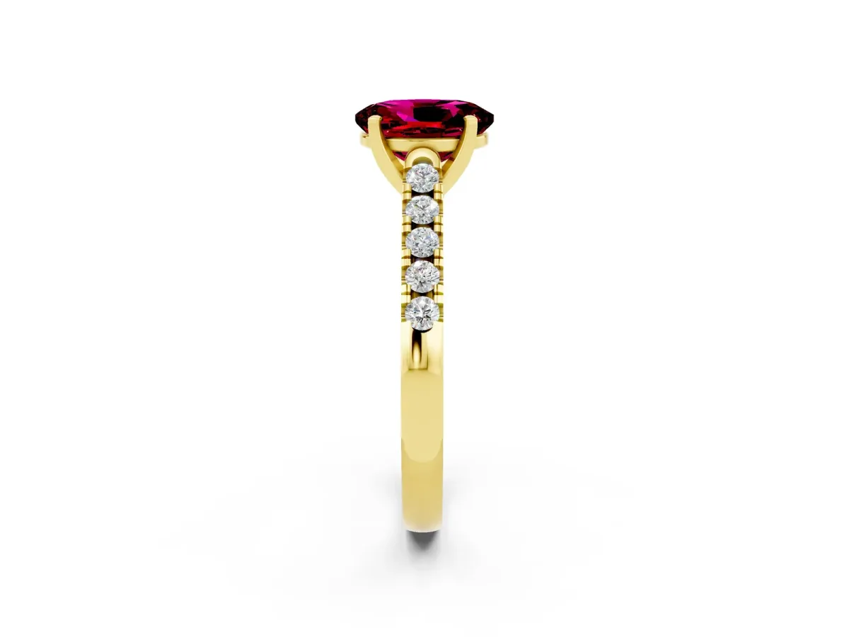 Oval Cut Garnet Pavé Band Solitaire Ring with Prong Setting Yellow gold