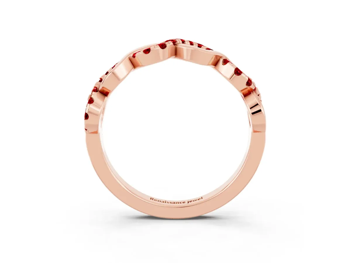Twist Infinity Round Ruby Band with Pavé Setting Rose gold