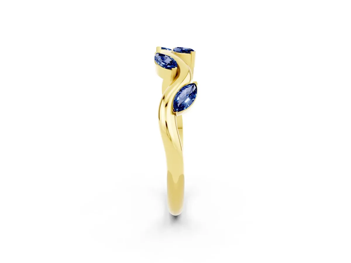 Marquise Blue Sapphire Twisted Band with Prong Setting Yellow gold