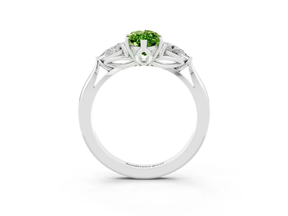 Marquise Cut Peridot Three-Stone Ring with Pear Side Stones and Prong Setting White gold