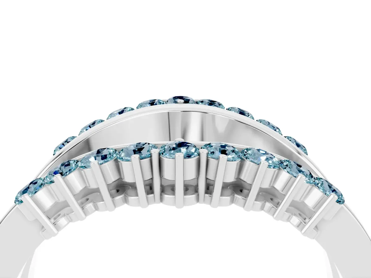 Round Aquamarine Chevron Contour Band with Prong Setting Silver