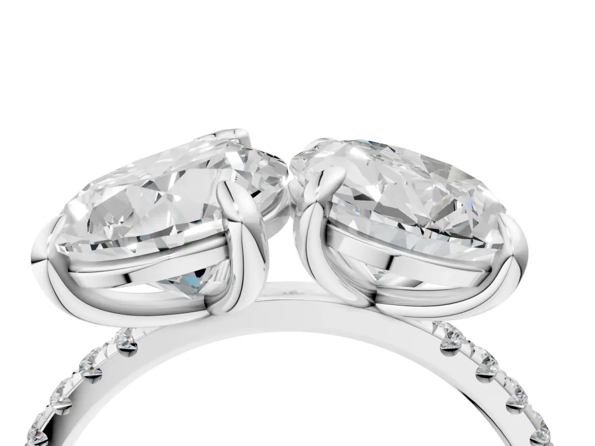 Oval and Pear Toi Moi Ring with Prong Setting and Pave Band Silver