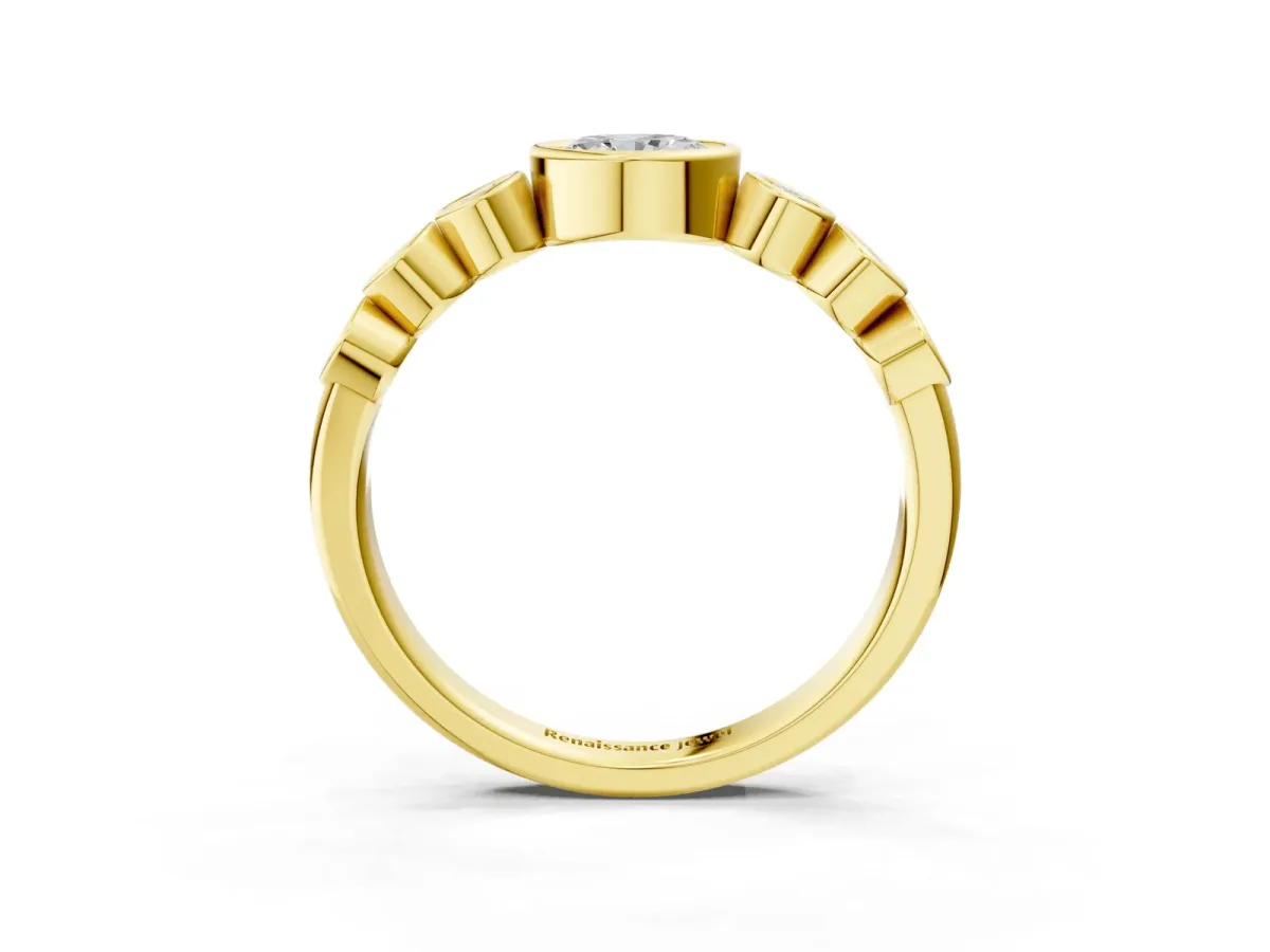 Bezel Set Oval Diamond Half Eternity Band Yellow gold