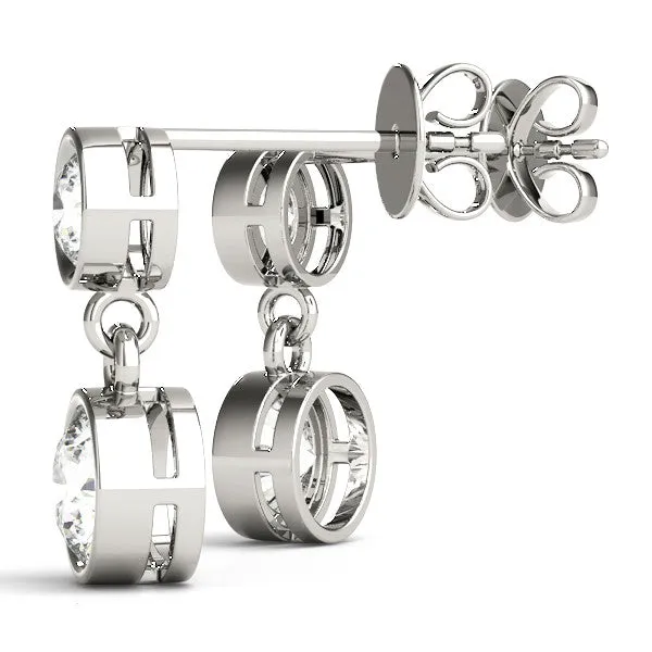 Bezel-Set Round Cut Drop Earrings with Post Back White gold