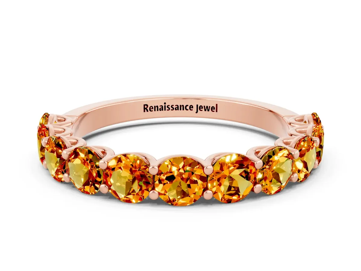 Round Citrine Shared Prong Eternity Band Rose gold