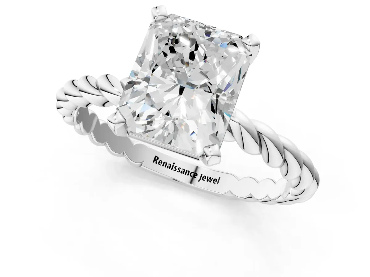 Radiant Cut Cut Solitaire Twisted Band with Four-Prong Setting Platinum