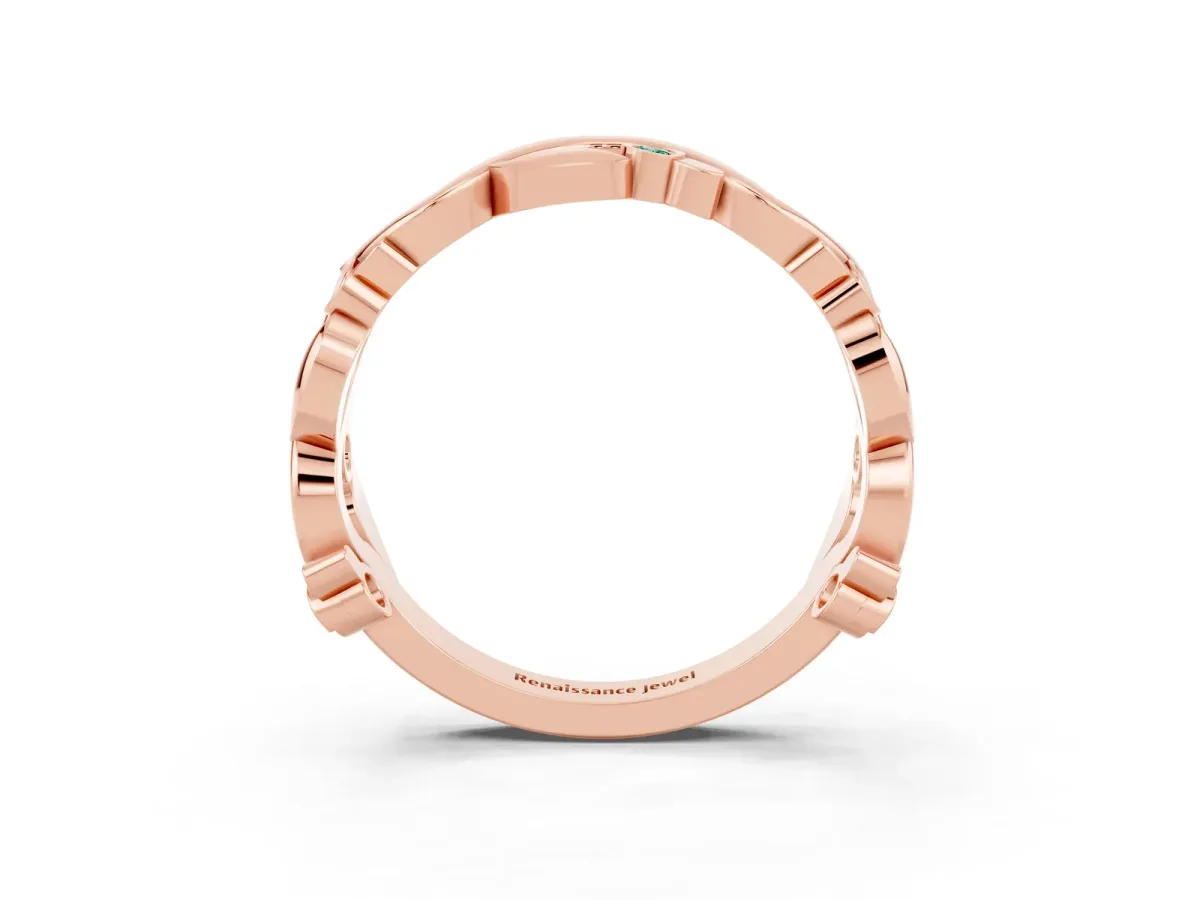 Round Green Sapphire Leaf Eternity Band with Bezel Setting Rose gold