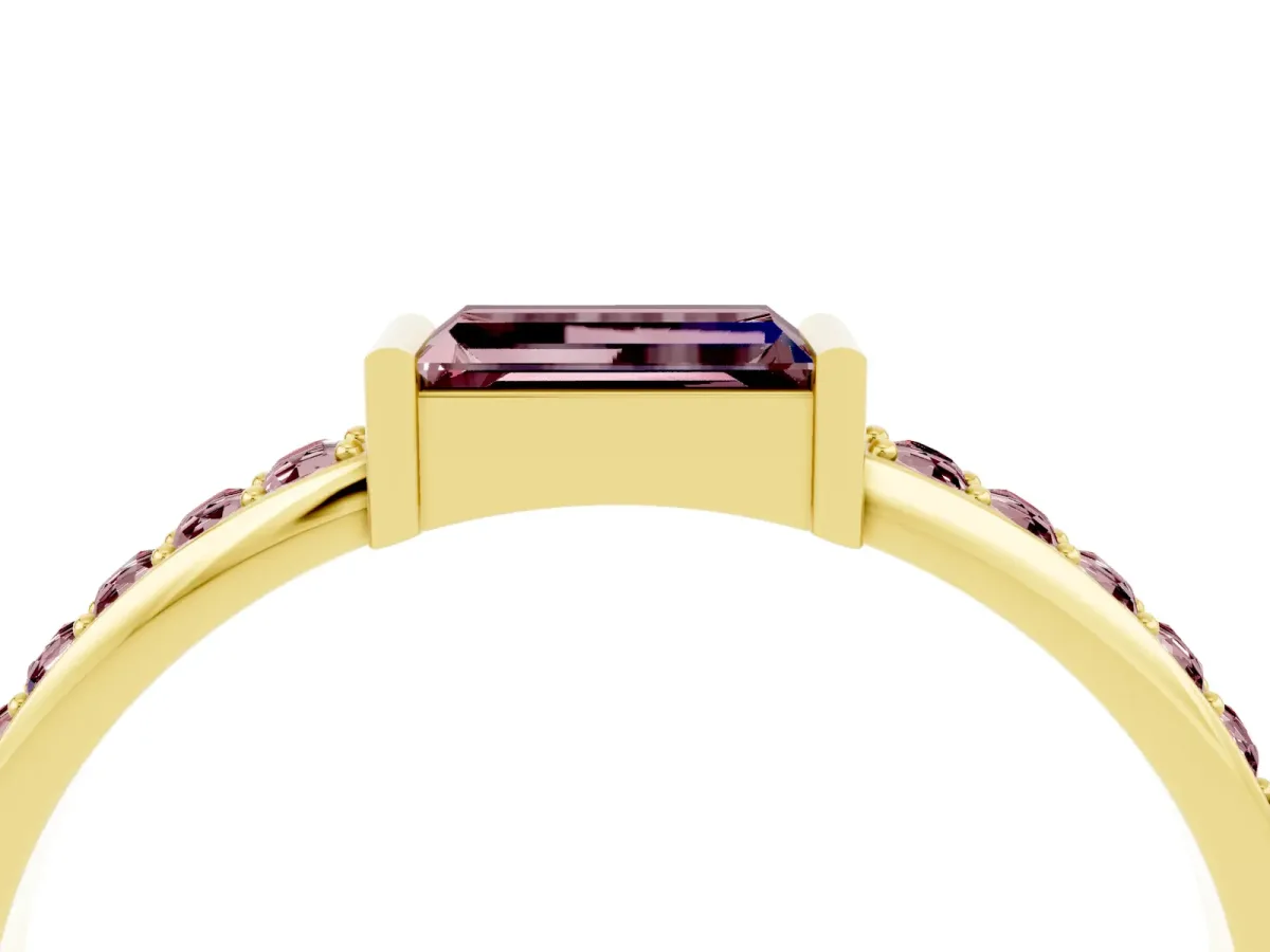 Baguette Morganite Pavé Band with Bar Setting Yellow gold