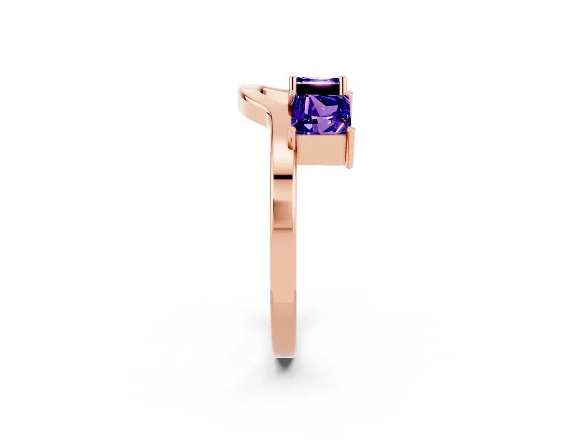 Princess Cut Tanzanite Two-Stone Open Band Ring with Four-Prong Setting Rose gold