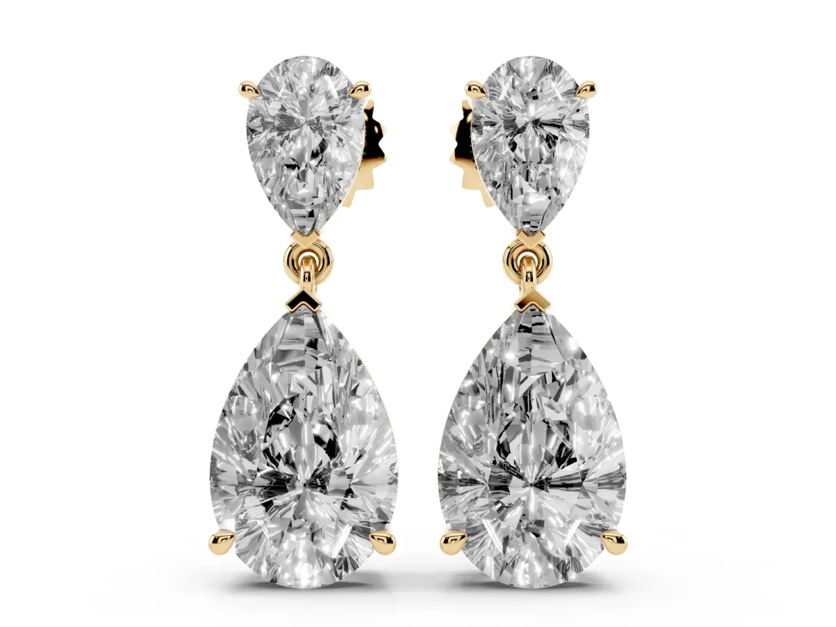 Pear Cut Diamond Two Stone Drop Earrings Yellow gold