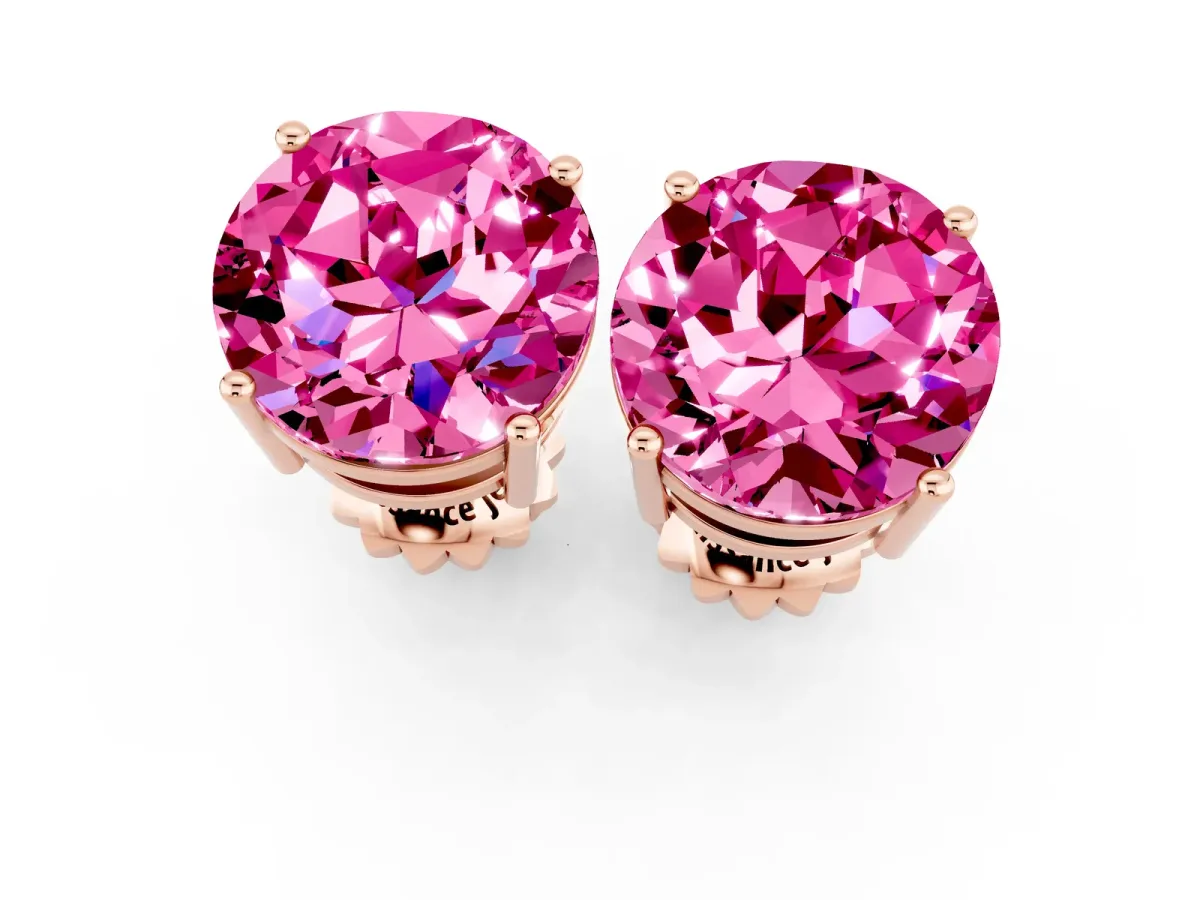 Round Cut Pink Sapphire Stud Earrings Rose gold