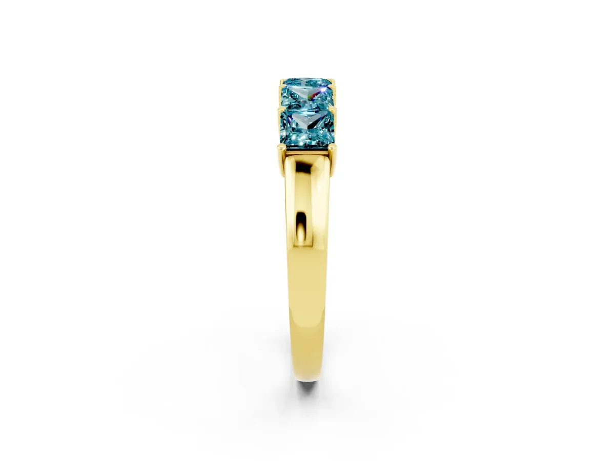 Princess Cut Five-Stone Blue Topaz Band with Prong Setting Yellow gold