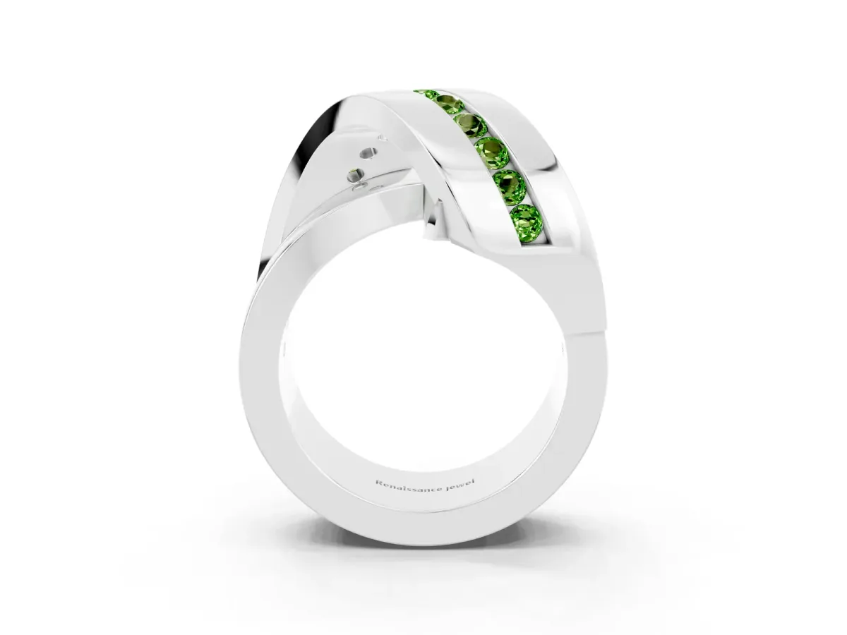 Pavé Round Peridot Crossover Band with Channel Setting Silver