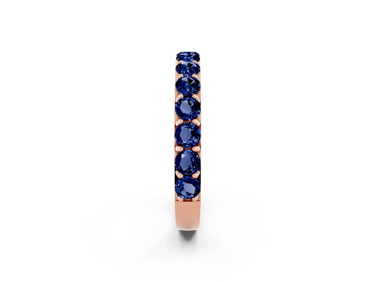Round Blue Sapphire Half Eternity Band with Classic Prong Setting Rose gold