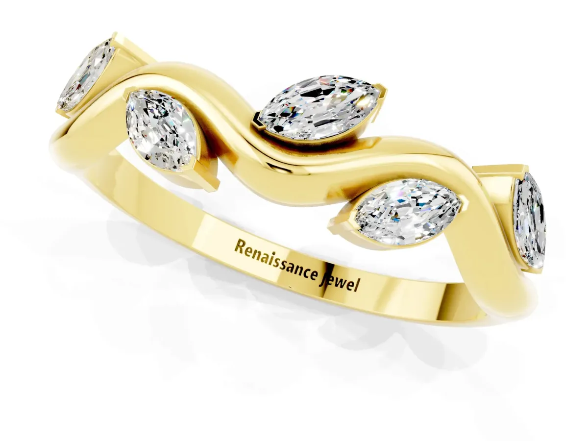 Marquise Moissanite Twisted Band with Prong Setting Yellow gold