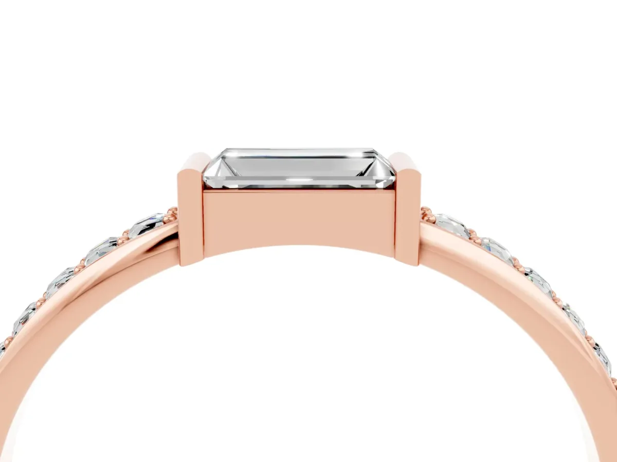 Baguette Moissanite Pavé Band with Bar Setting Rose gold