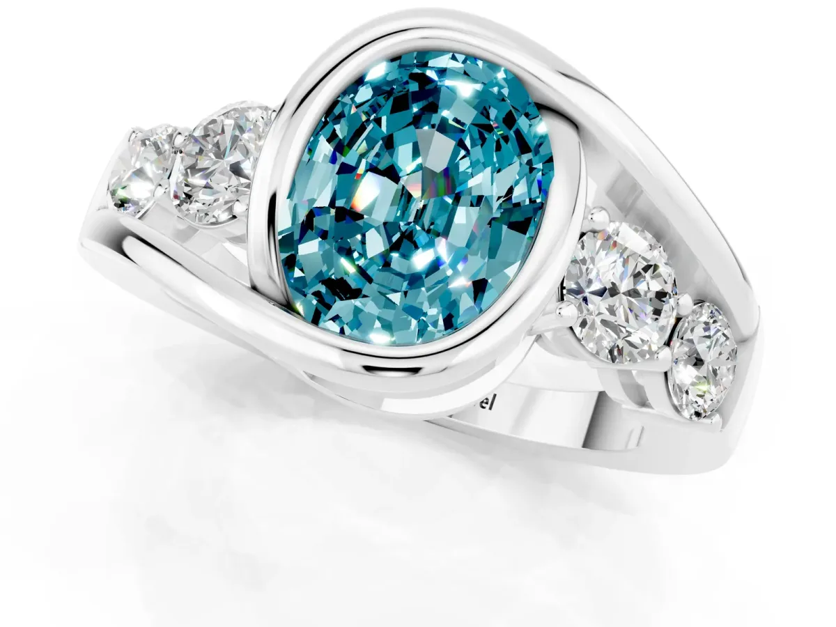 Bezel Set Oval Cut Blue Topaz Bypass Ring with Round Accents Silver