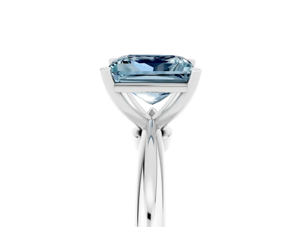 Princess Cut Aquamarine Solitaire Ring with Six-Prong Setting and Classic Band Silver