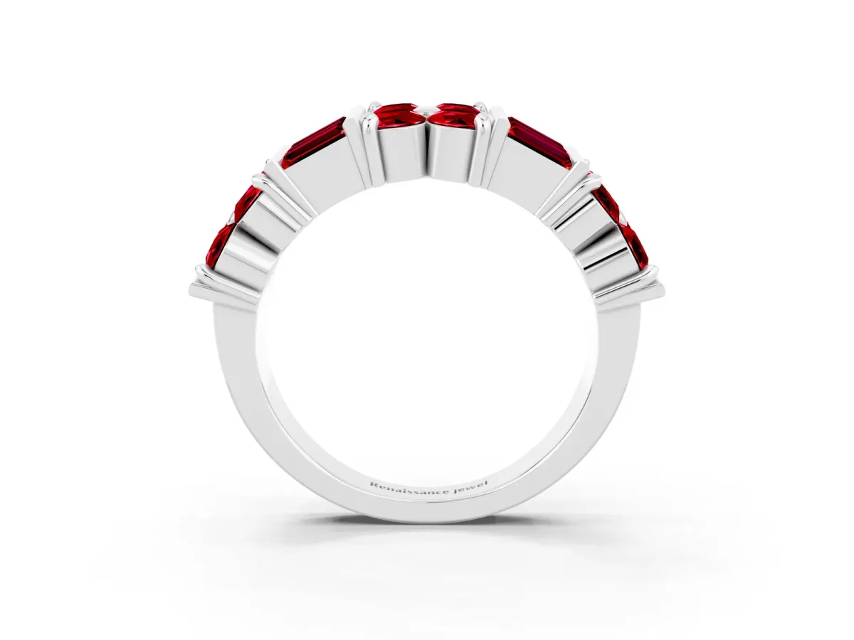 Channel Set Round and Baguette Ruby Anniversary Band with Prong Setting Platinum