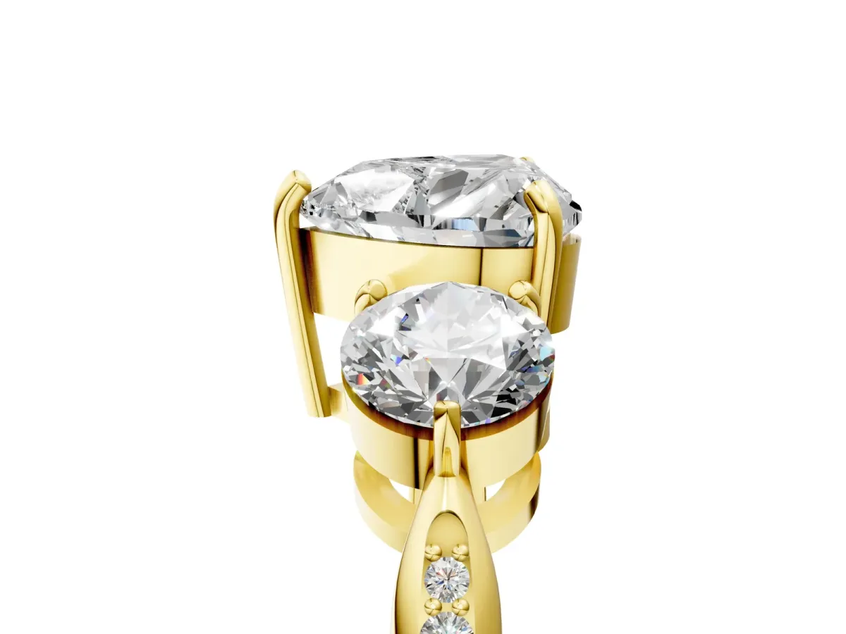 Three-Stone Heart Cut Diamond Channel Set Engagement Ring with Prong Setting Yellow gold