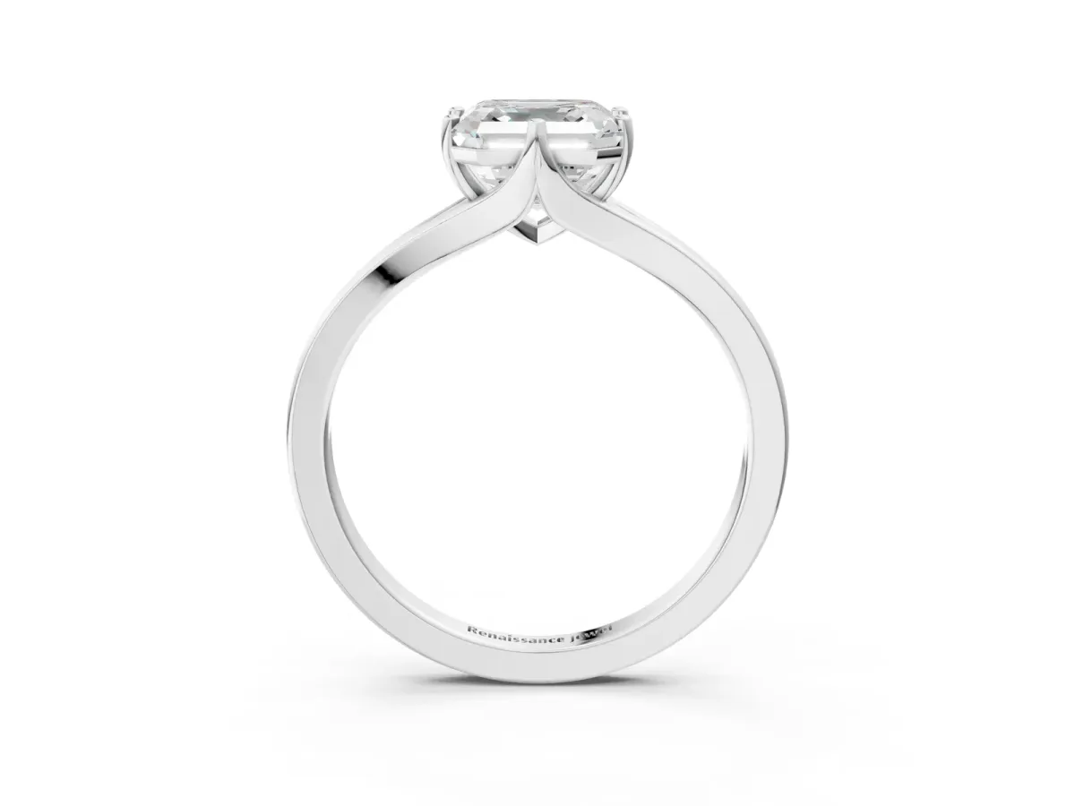 Asscher Cut Solitaire Diamond Ring with Six-Prong Setting and Tapered Band Platinum